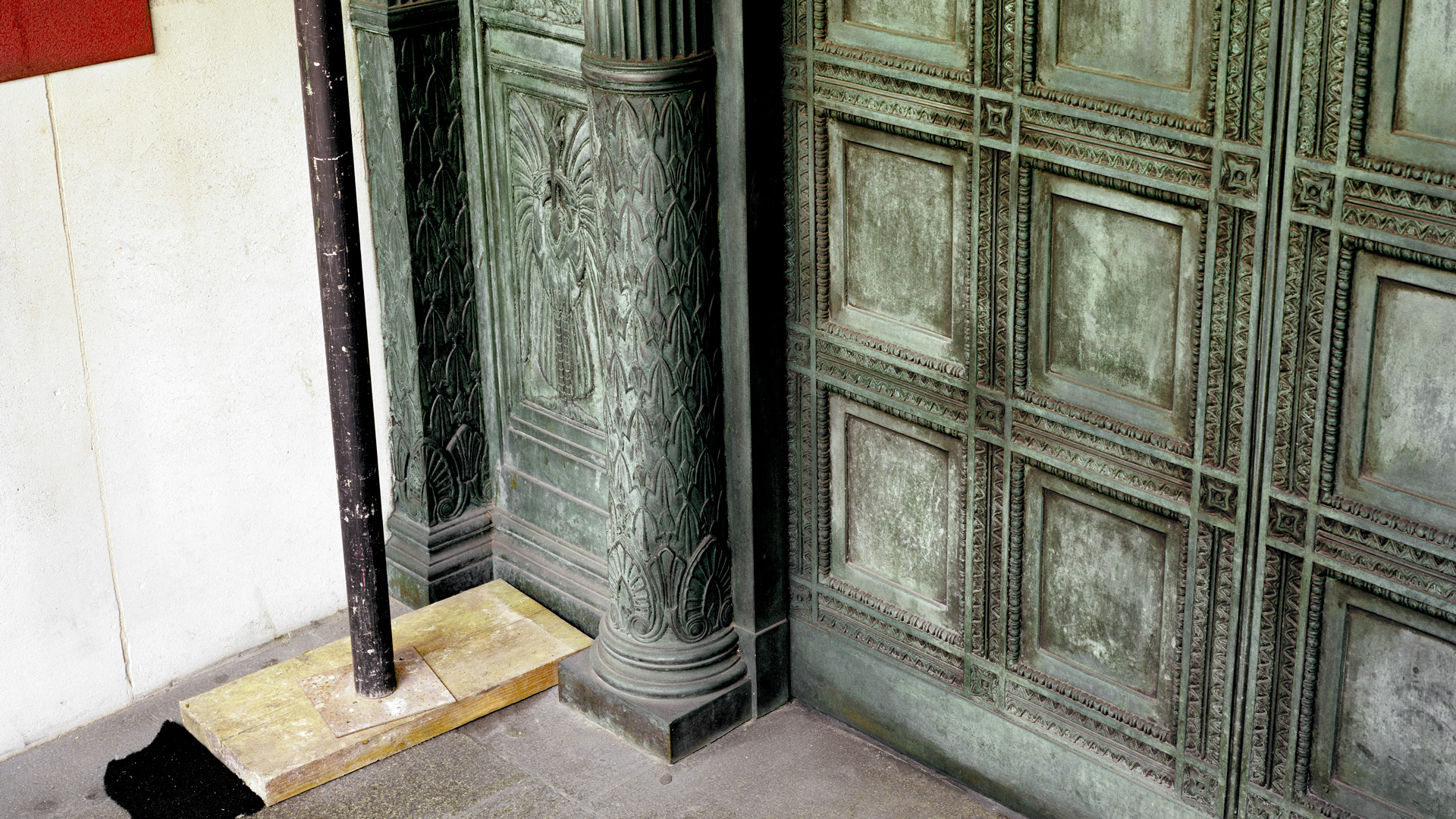Bronze doors of Martins Bank, which closed in 1968. Liverpool, England, 2015