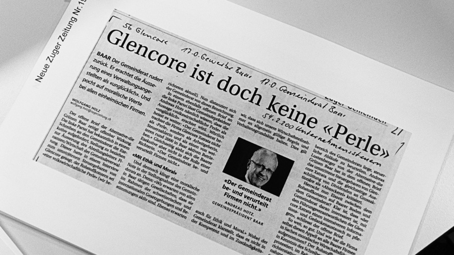 Glencore isn’t a ‘Pearl’ after all. NeueZuger Zeitung Nr.199 –30.8.2013. Press Archive, Bibliothek Zug